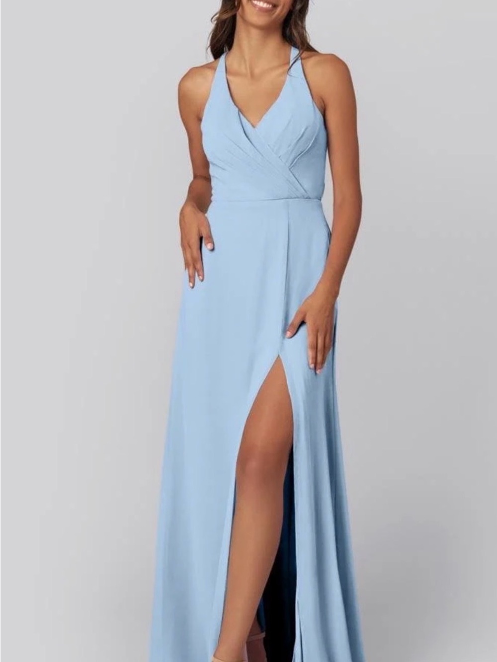 Sky Blue V-Neck Slit Maxi Dress - Women